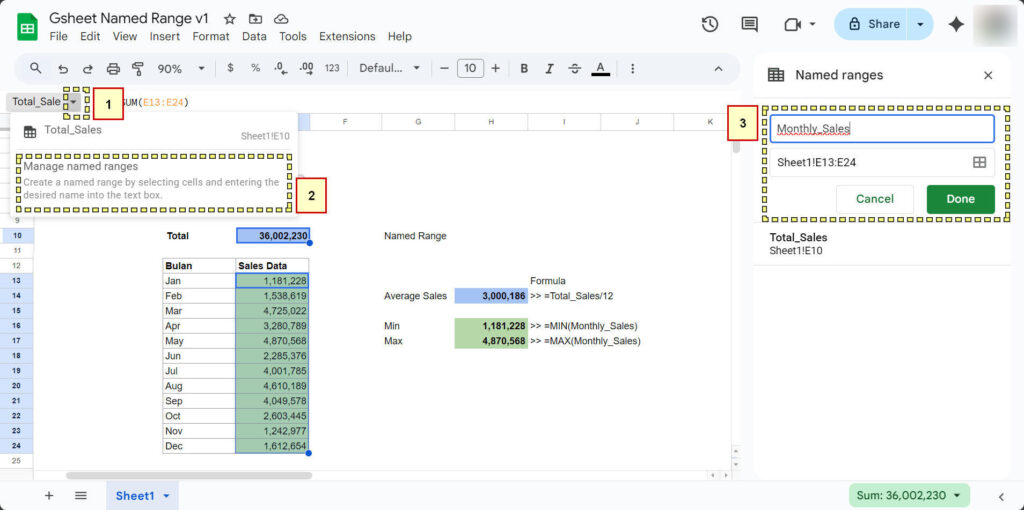 Google Spreadsheet Name manager