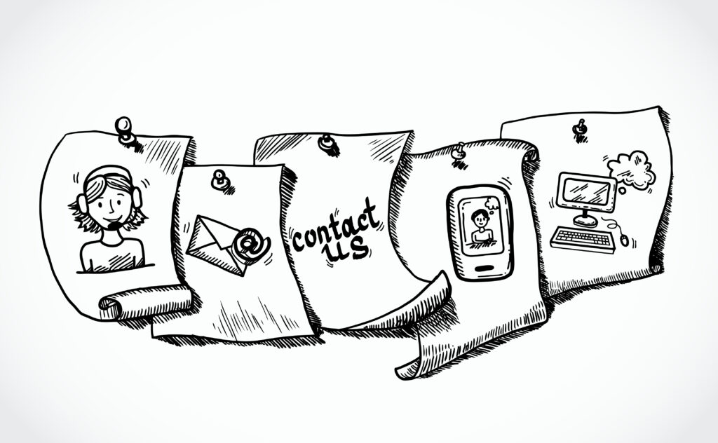 Contact us icons paper tags sketch
