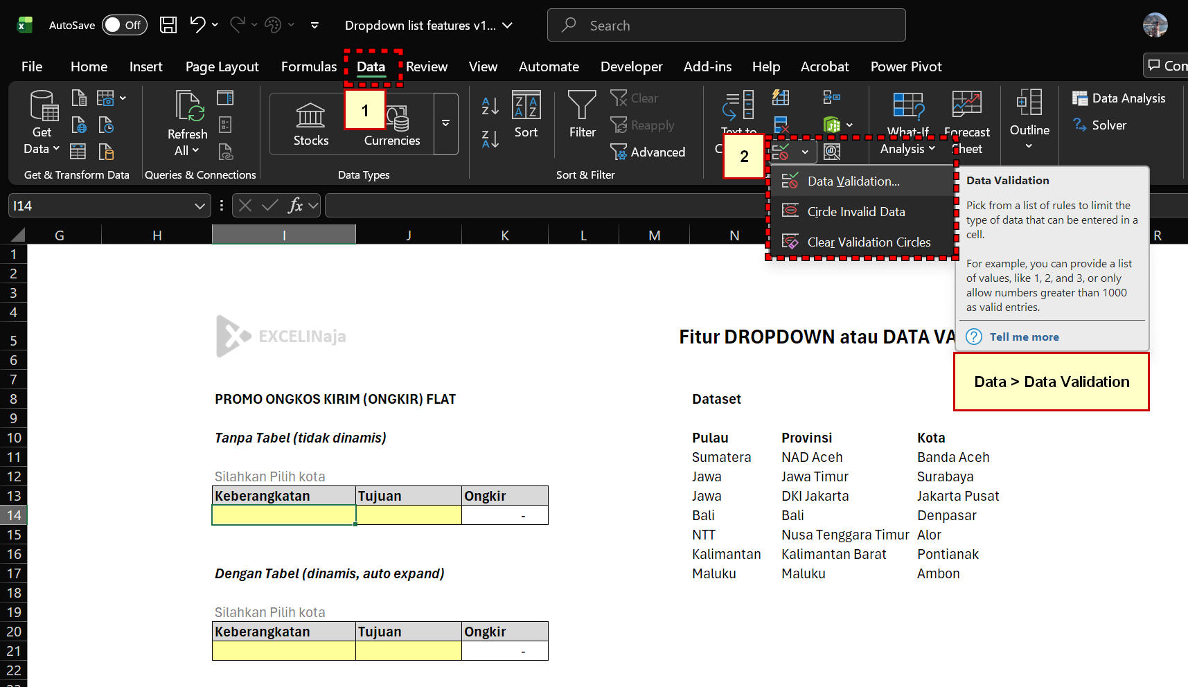 Dropdown Data Validation Excel
