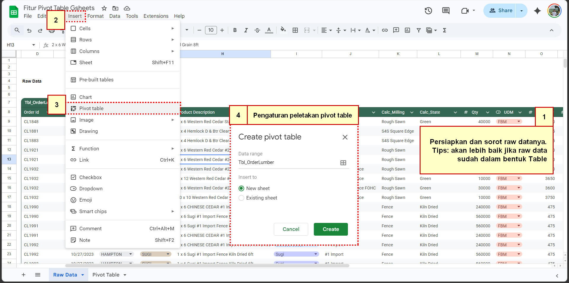 Langkah membuat Pivot Table Google Sheets Langkah membuat Pivot Table Google Sheets