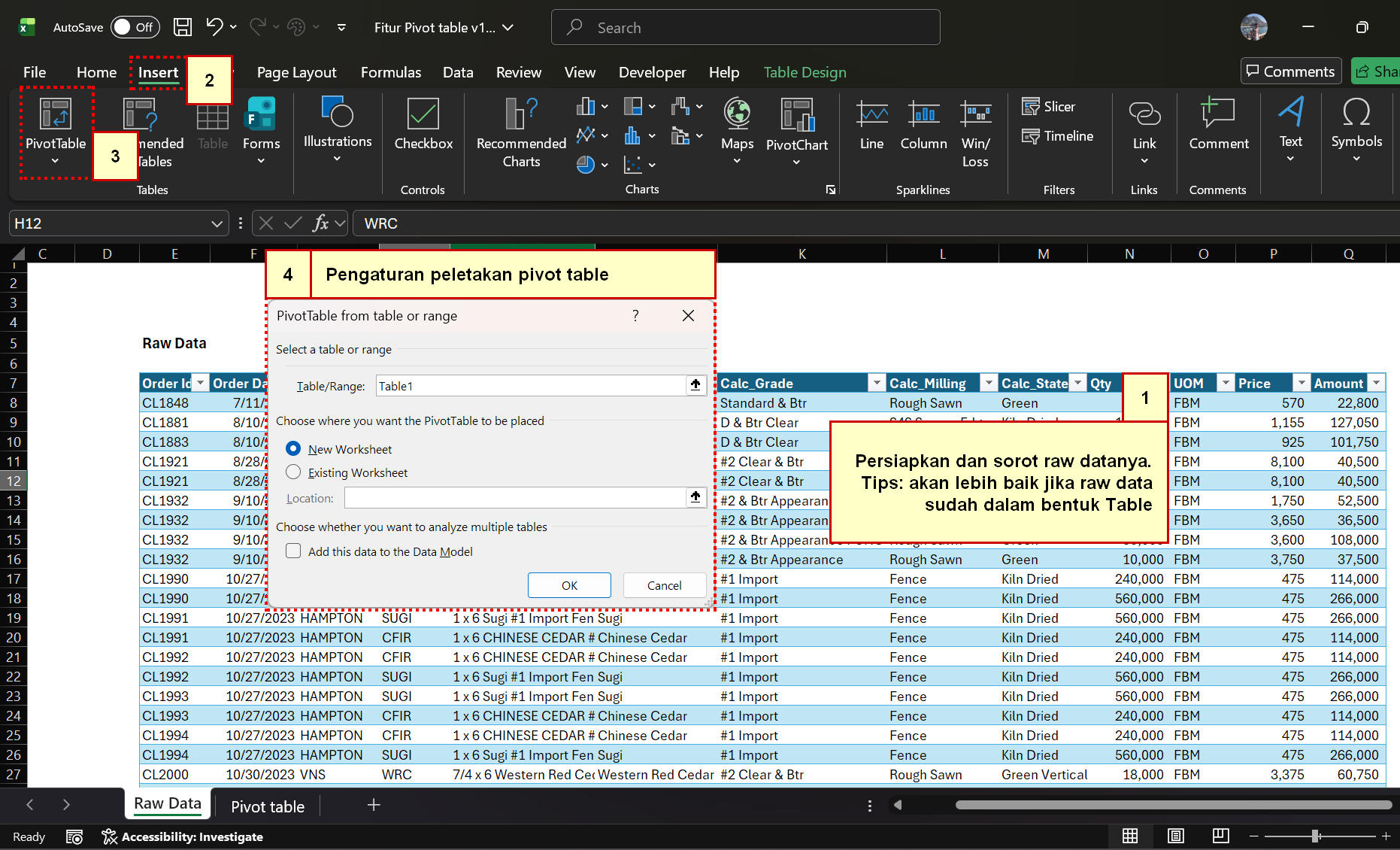 Langkah membuat Pivot Table