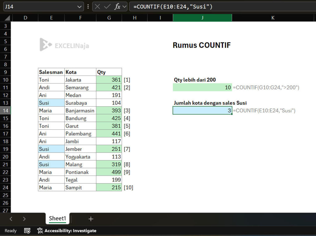 Rumus COUNTIF excel