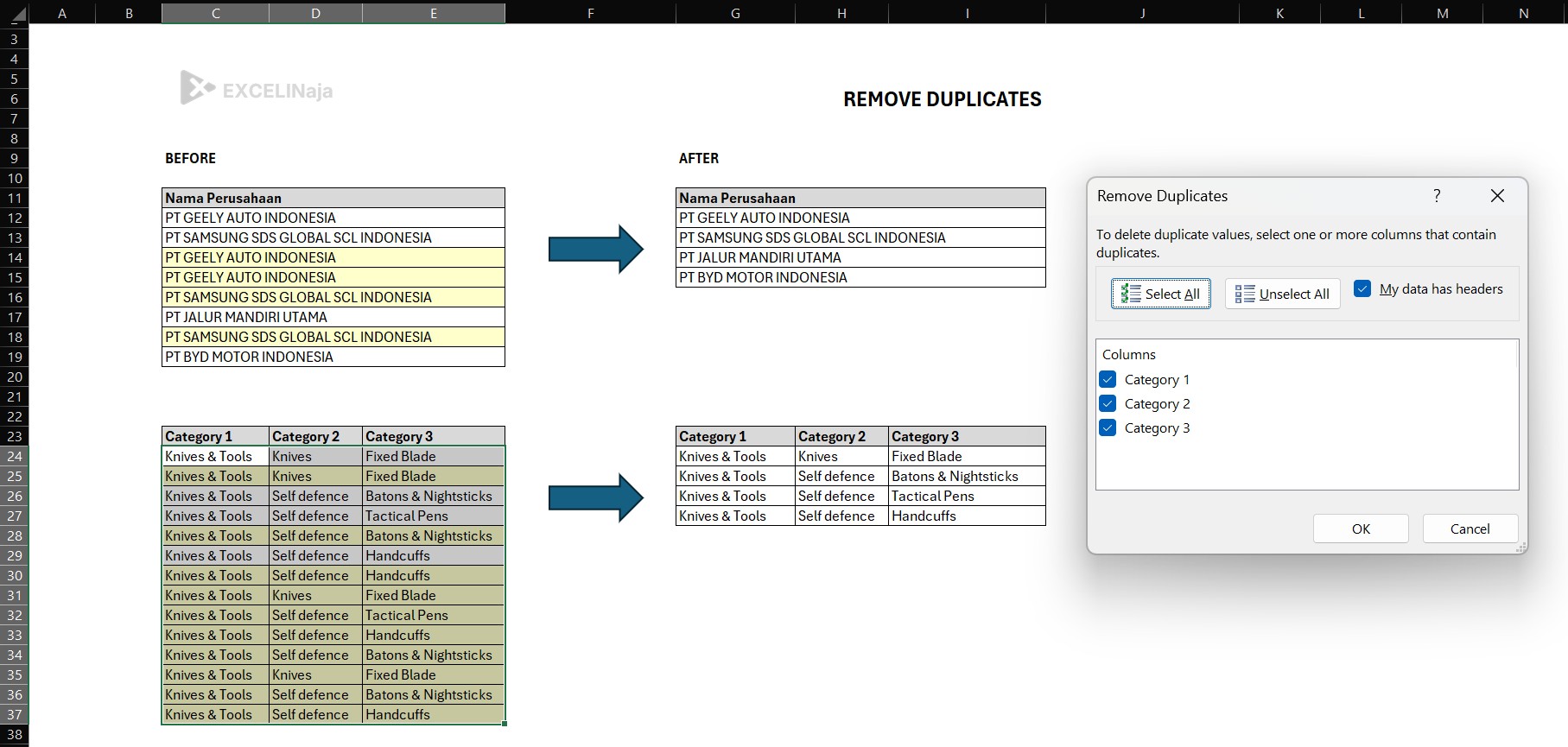 Remove Duplicates Excel