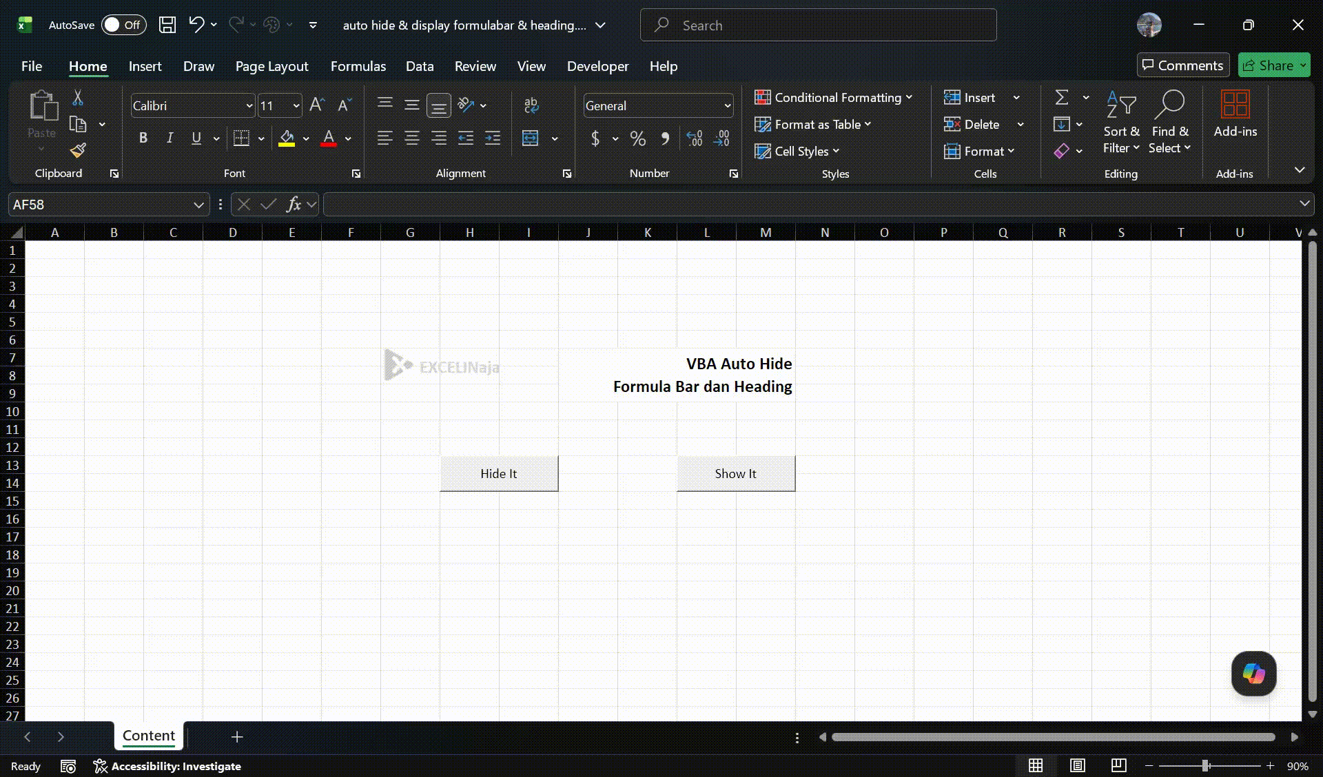 VBA Autohide Formula Bar and Heading