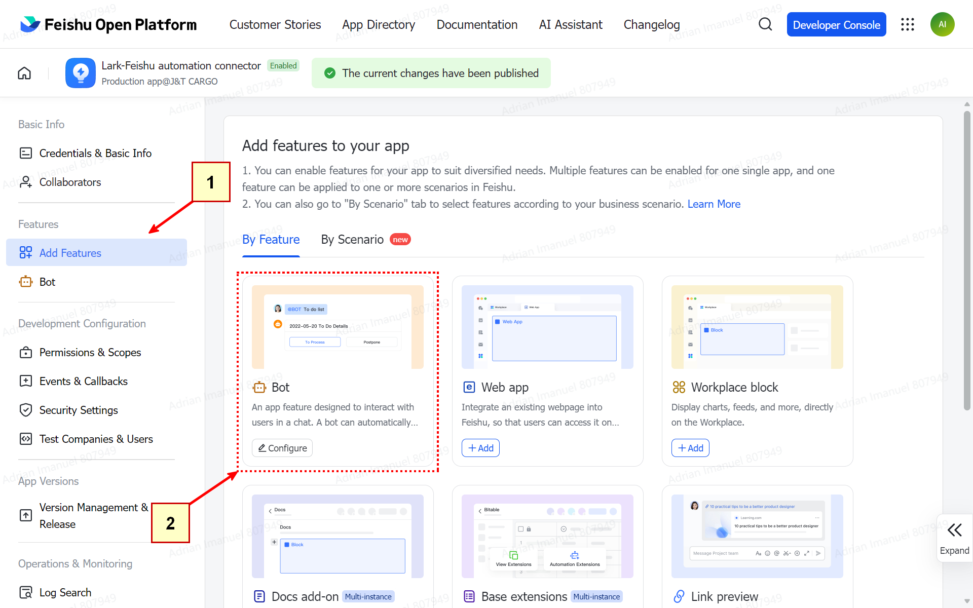 Lark App Features Add Bot