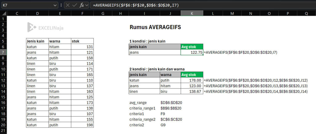 Rumus AVERAGEIFS Excel dan Google Sheets