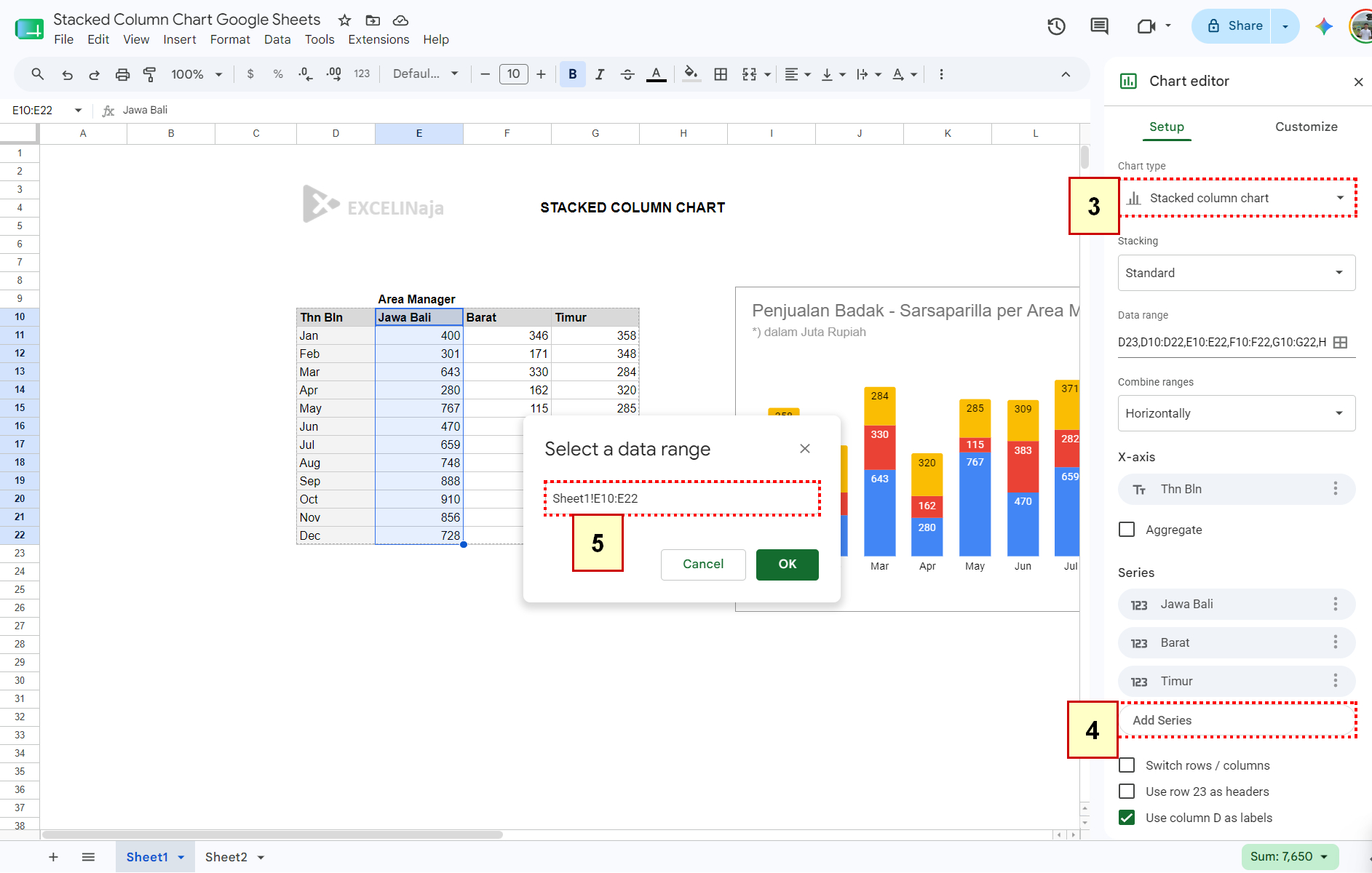 Stacked Google Sheets Langkah 3 sd 5