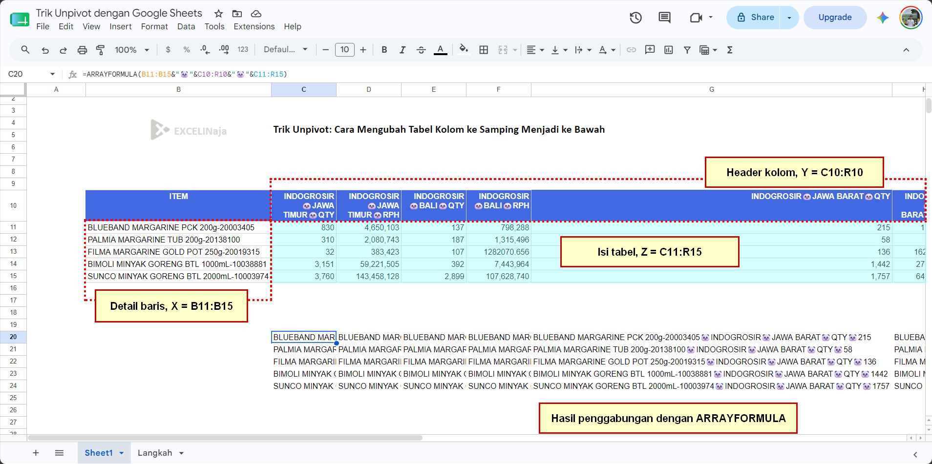 Google Sheets Hasil Penggabungan dengan ARRAYFORMULA Google Sheets Hasil Penggabungan dengan ARRAYFORMULA
