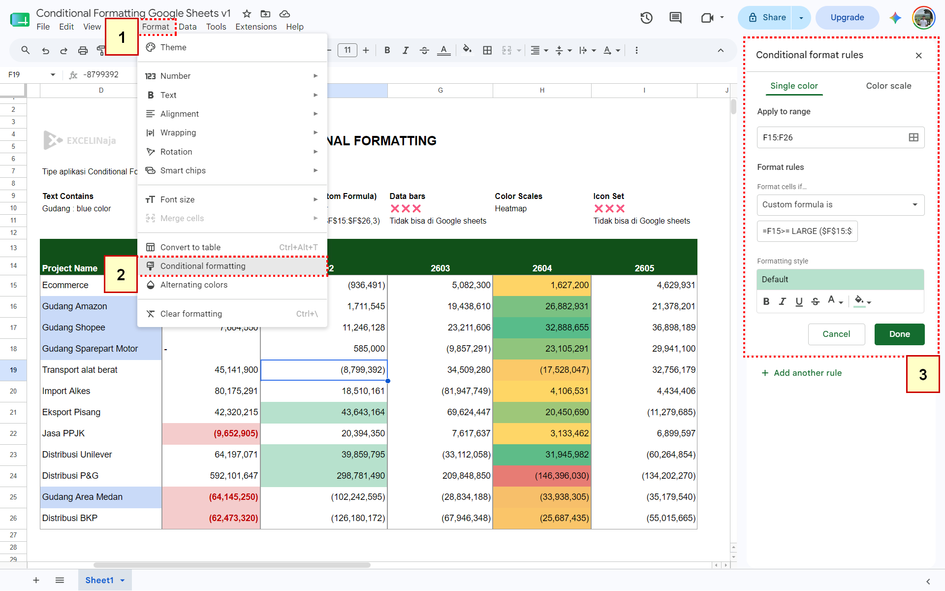 Langkah Fitur Conditional Formatting di Google Sheeets Langkah Fitur Conditional Formatting di Google Sheeets
