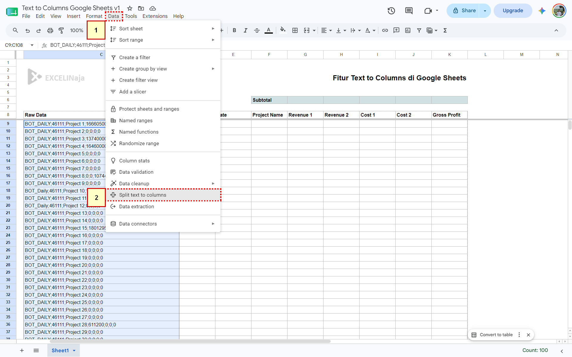 Text to Columns Google Sheets